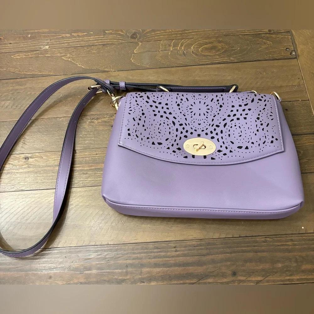 Mellow World Quinn Perforated Crossbody Bag in Dusty Lavender Faux Leather